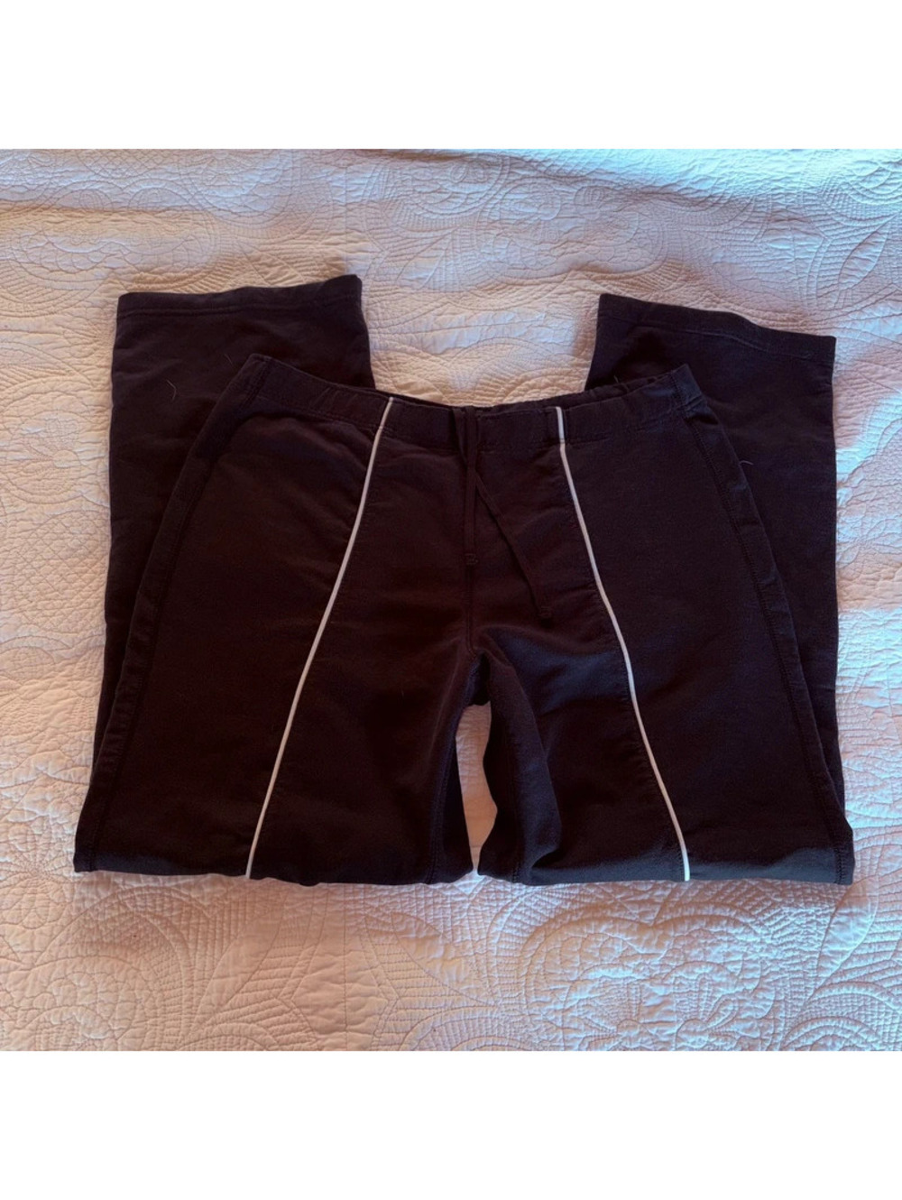 Black 90’s style track wide leg pants with white stripe